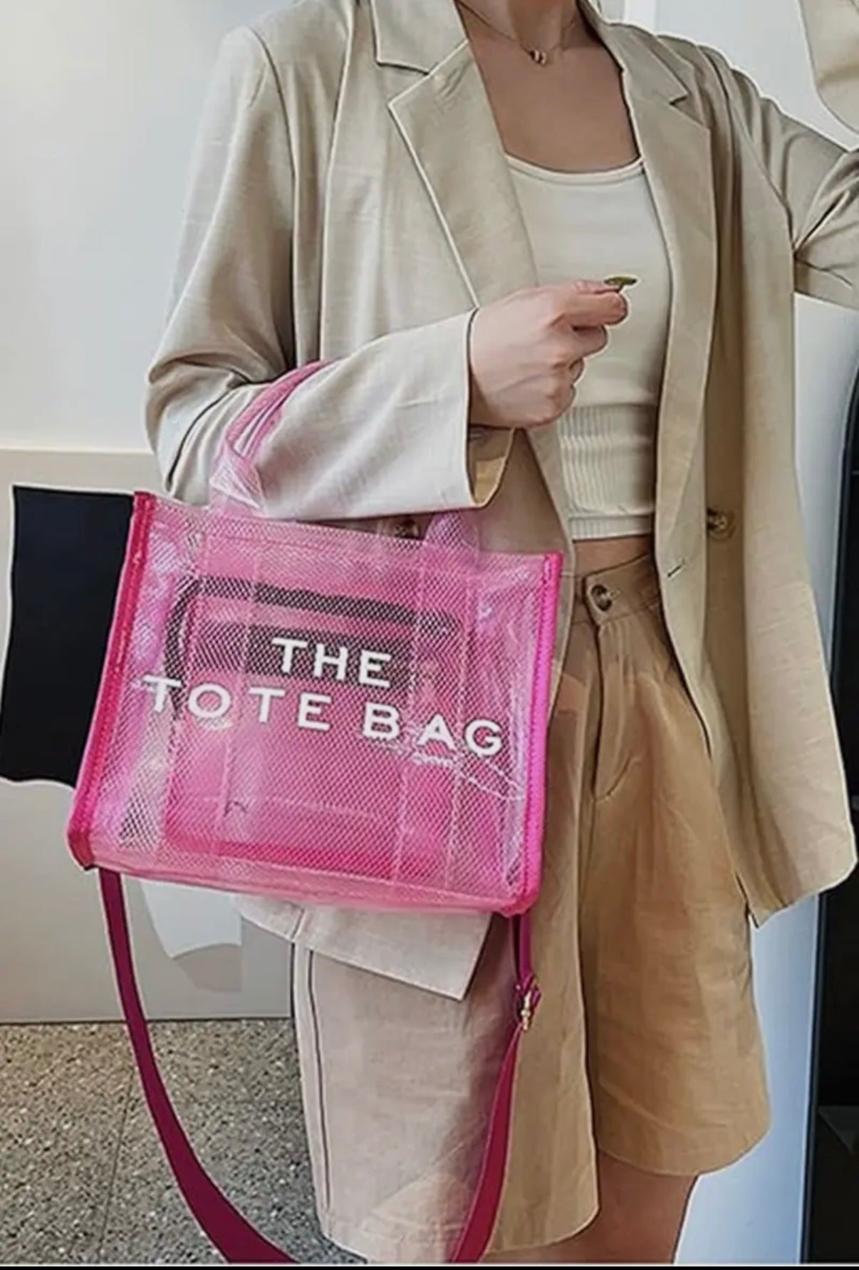 Clear pink tote bag