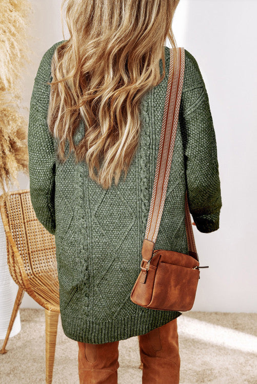 Mist Green Cable Knit Drop Shoulder Loose Fit Sweater Dress (s-3x)