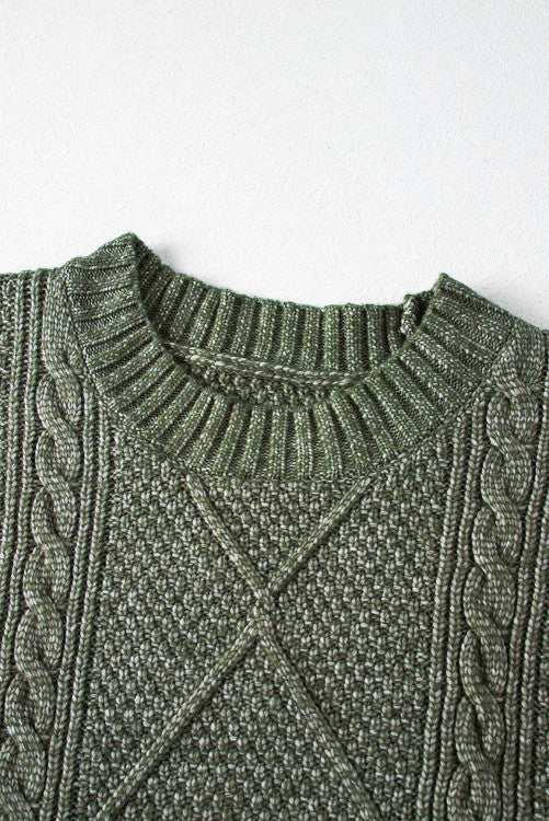 Mist Green Cable Knit Drop Shoulder Loose Fit Sweater Dress (s-3x)