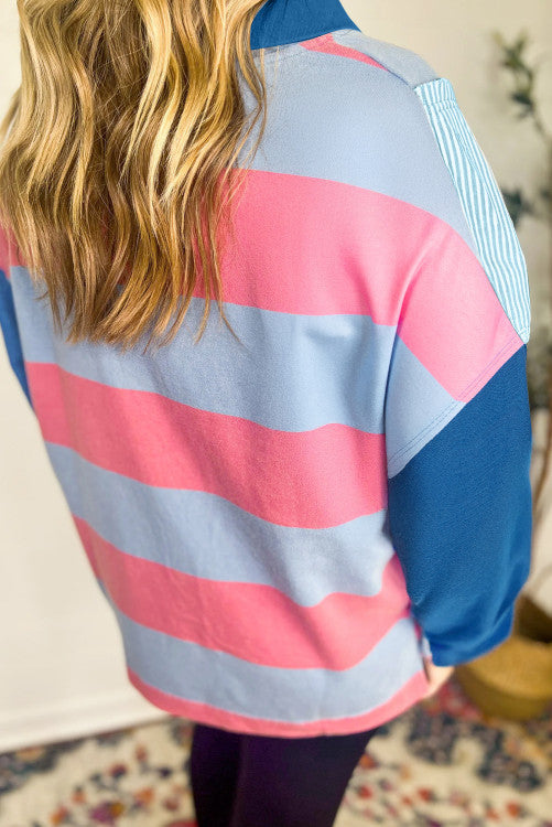 šššš šš
ššš ššš šš®š«šÆš² Blue Stripe Colorblock Patchwork Zip up Plus Size Pullover šØš«š¢š š¢š§šš„š„š² $šš