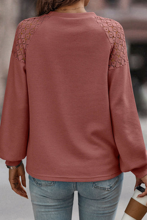 Rose Pink Lace Long Sleeve Textured Pullover (s-2x)