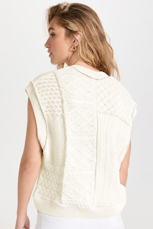 White Cable Knit Dolman Armholes Sweater Tank