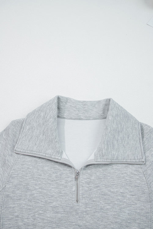 Light Grey Zip Collar Long Sleeve Top Drawstring Pants Set