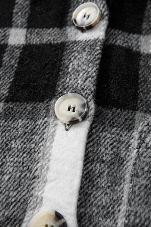 Gray Plaid Color Block Buttoned Long Sleeve Jacket with Pocket (s-2x)
