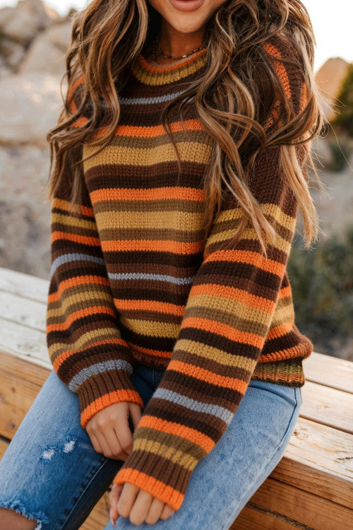 DEAL OF THE DAY Coffee Round Neck Drop Shoulder Casual Shift Sweater (originally $68)