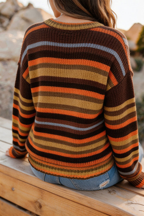 DEAL OF THE DAY Coffee Round Neck Drop Shoulder Casual Shift Sweater (originally $68)