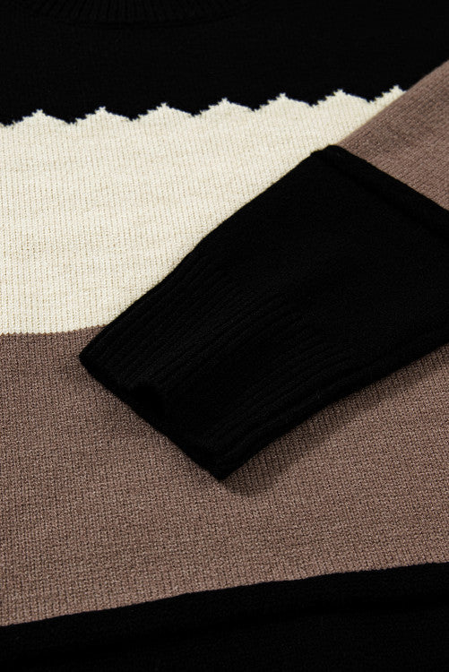 ššš° Black Colorblock Crew Neck Drop Shoulder Sweater