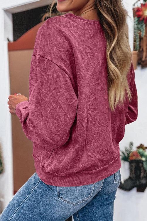 ššš° Mineral Red saved by grace Letter Embroidery Mineral Wash Loose Sweatshirt
