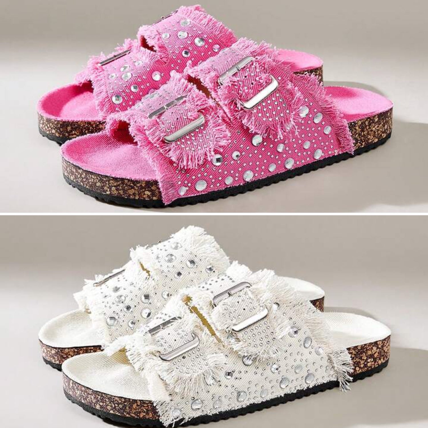 Rhinestone fringe sandal (beige&pink)