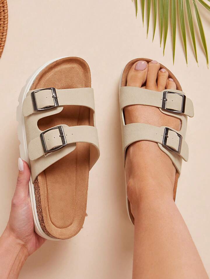 Taupe double buckle sandal