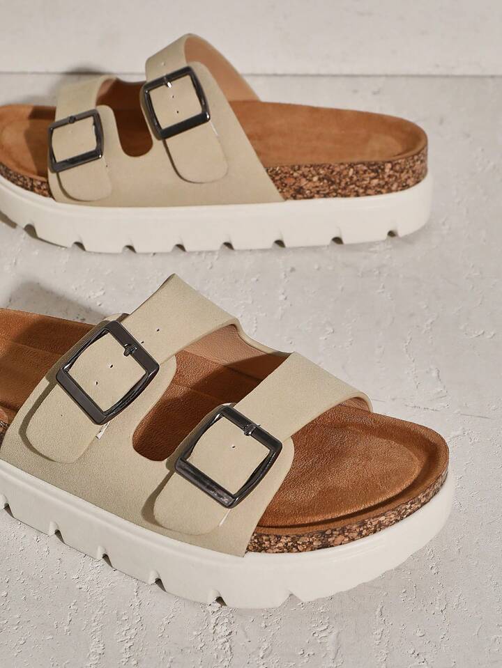 Taupe double buckle sandal