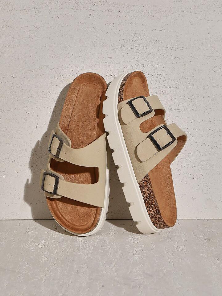 Taupe double buckle sandal