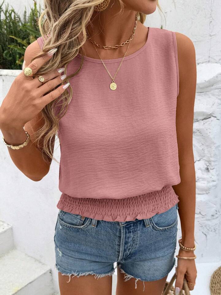sleeveless round neck blouse