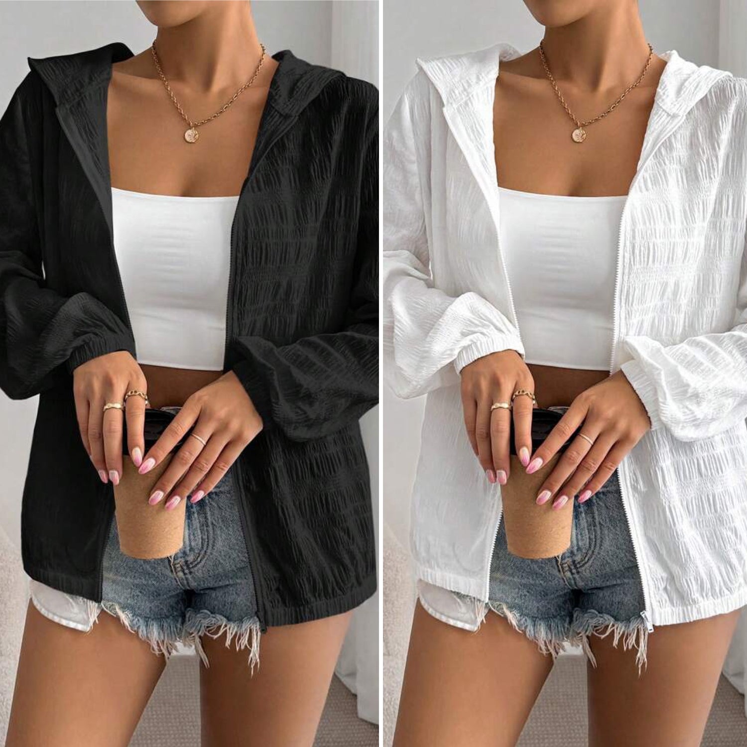black/white light weight textured jacket