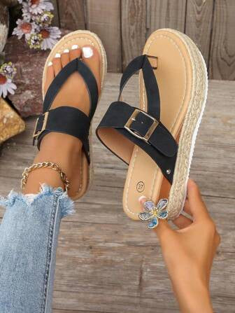 Pink/black buckle sandal