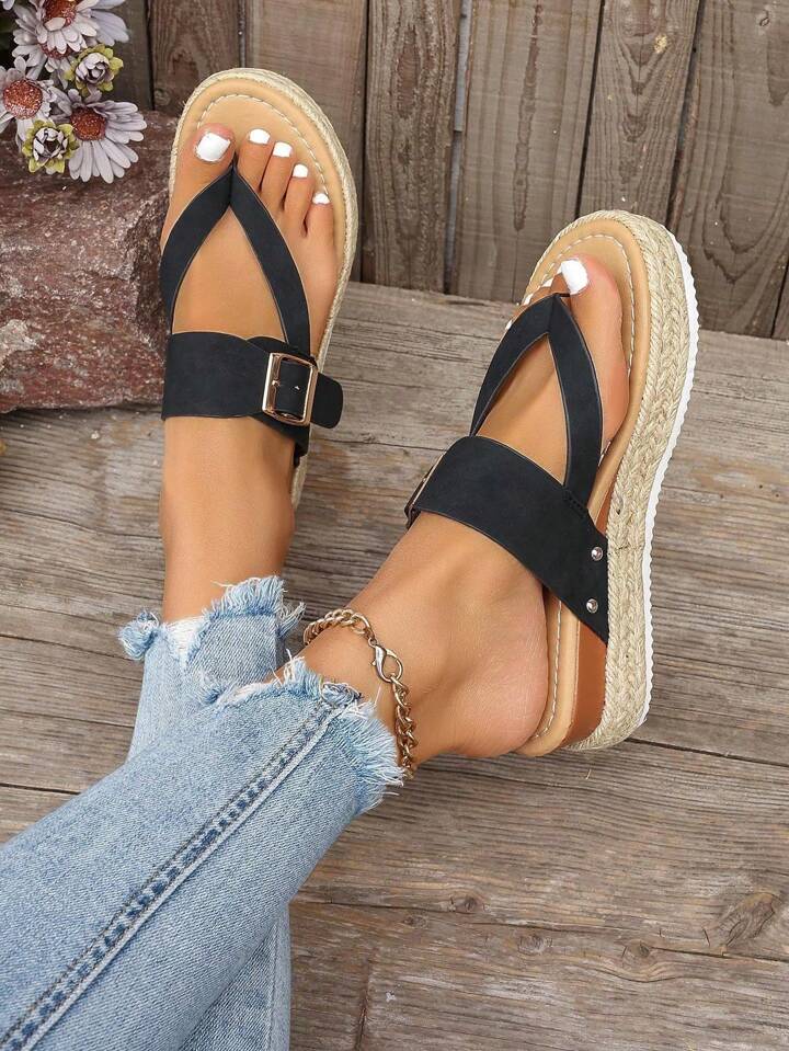 Pink/black buckle sandal