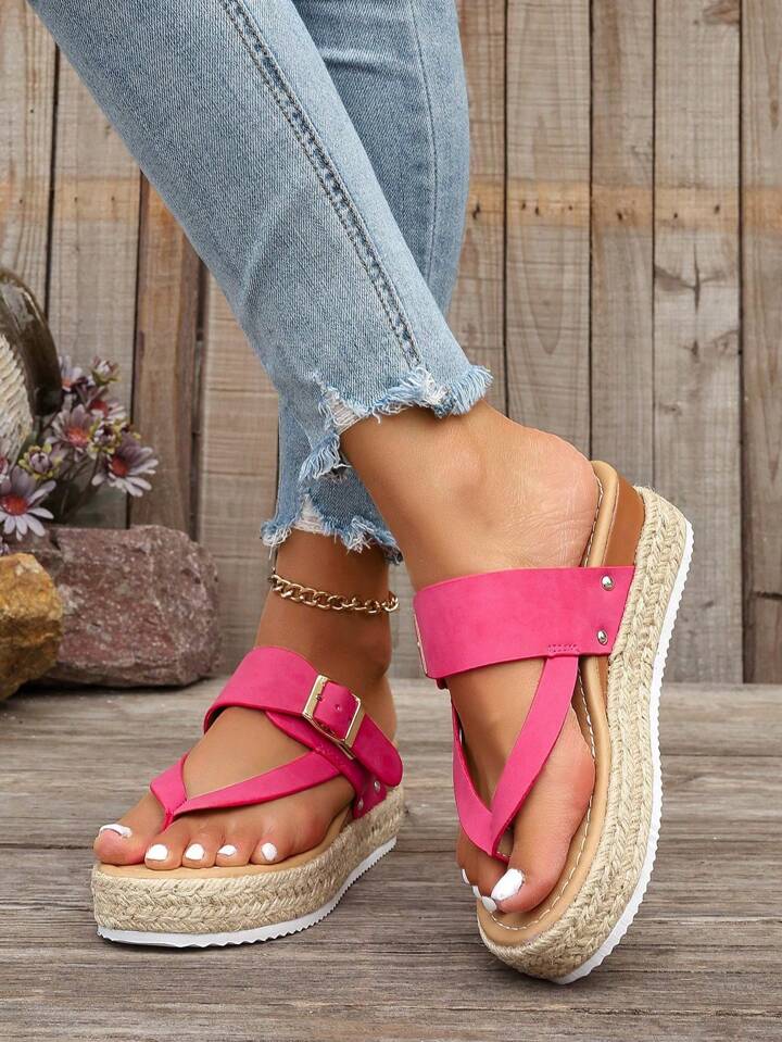 Pink/black buckle sandal