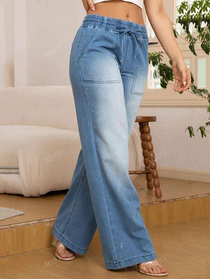 Light wash drawstring wide leg