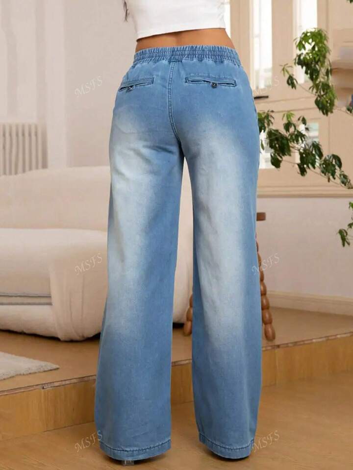 Light wash drawstring wide leg