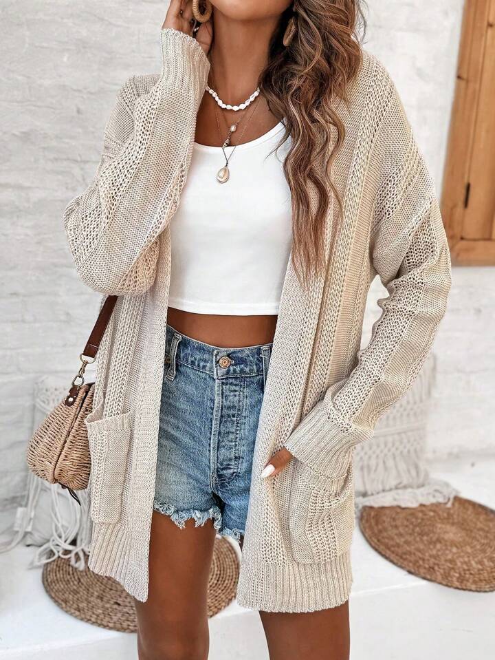 Open knit cardigan sweater