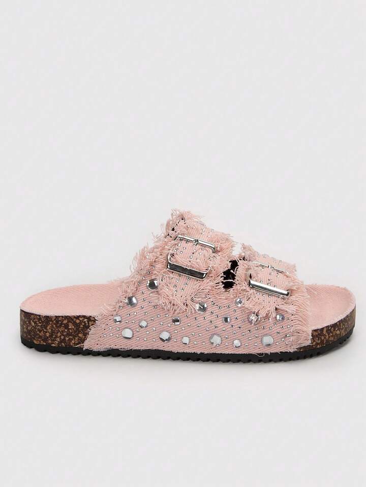 Light pink studded frayed sandal