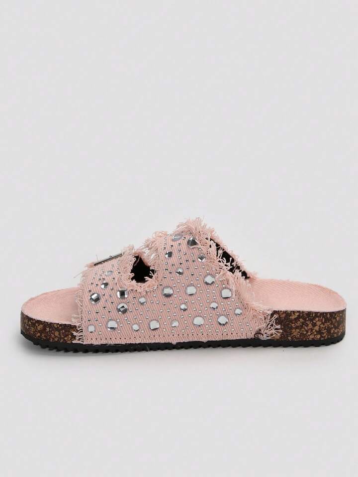 Light pink studded frayed sandal