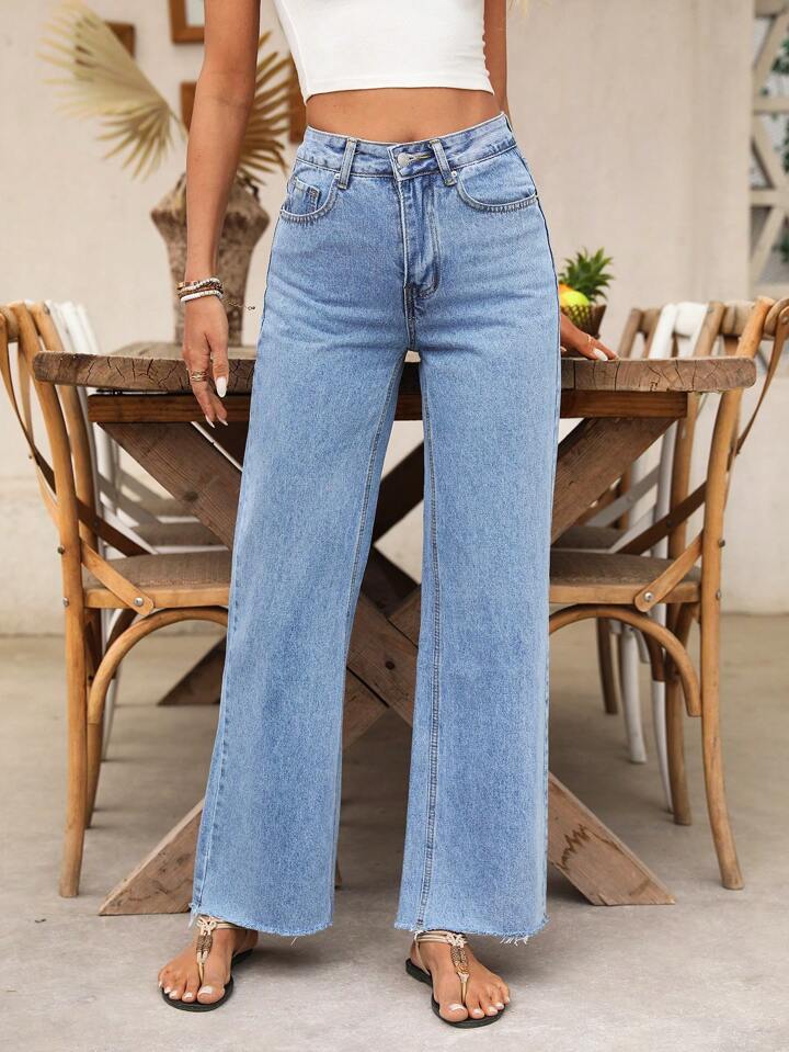 Medium wash straight leg jeans
