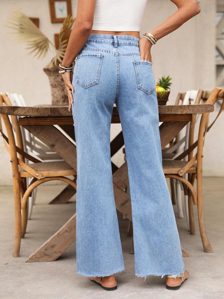 Medium wash straight leg jeans