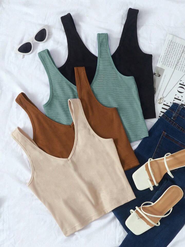 4piece solid crop top tank