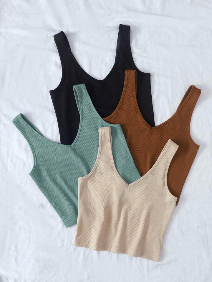 4piece solid crop top tank