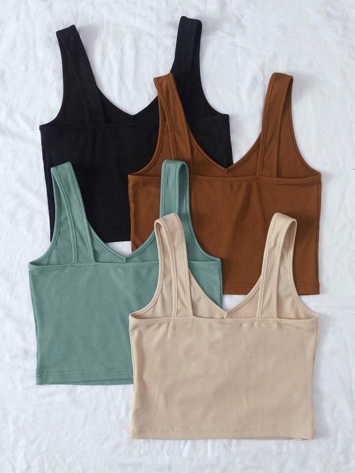4piece solid crop top tank