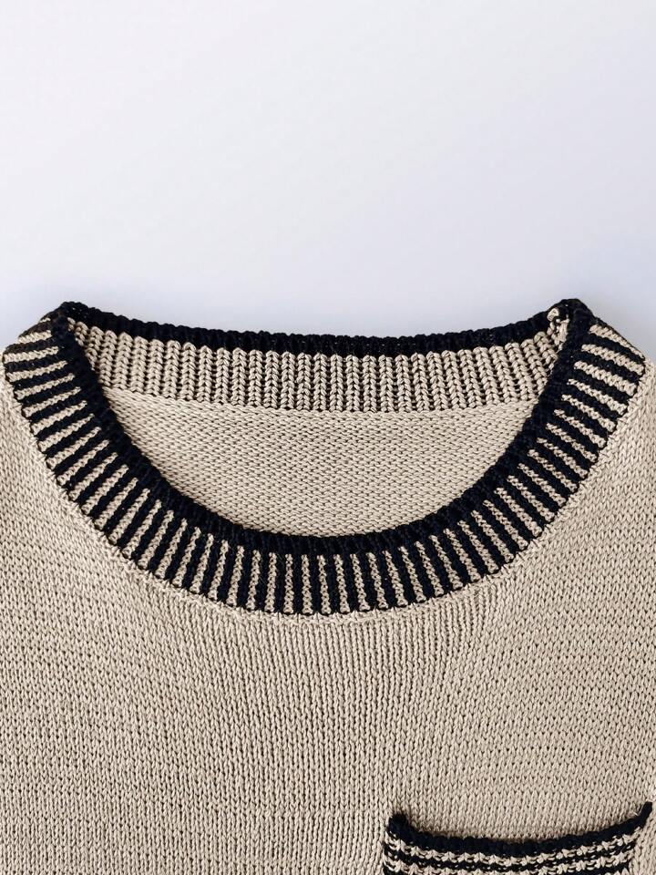 Khaki sweater top w/ stripe outline