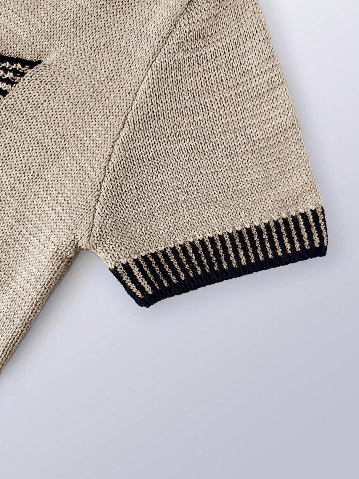 Khaki sweater top w/ stripe outline