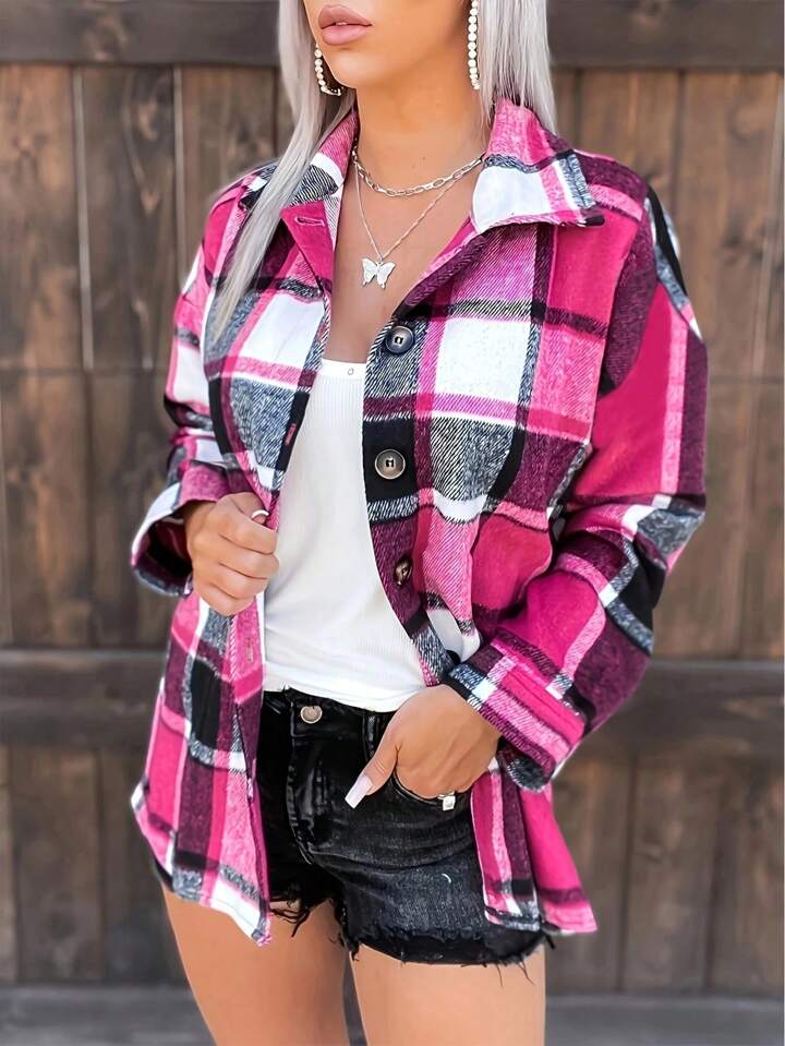 pink/black plaid shacket