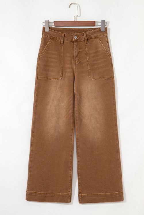 coffee Cropped High Rise Wide Leg Jeans