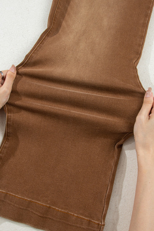 coffee Cropped High Rise Wide Leg Jeans