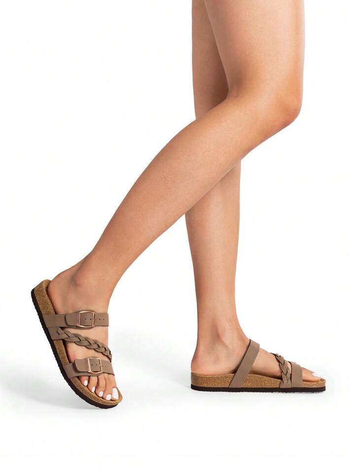 Tan braided strap sandal