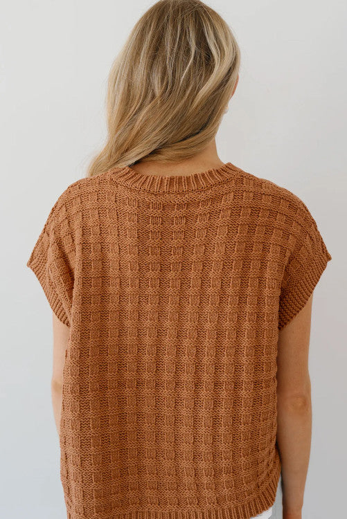 Camel Round Neck Textured Knit Sweater