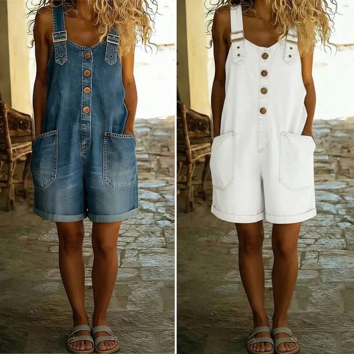 Denim oversized overall shorts (2 colors)
