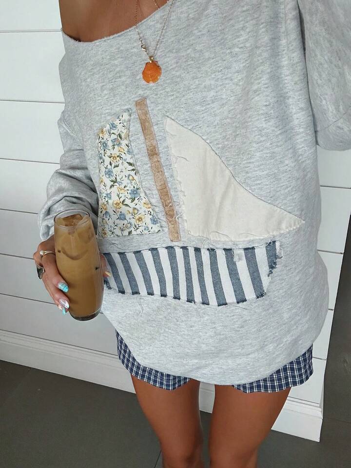 Sailboat frayed patch crewneck