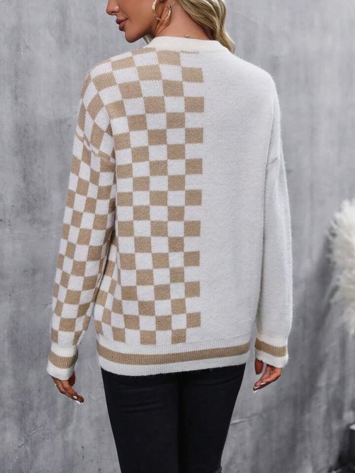 pink/khaki checkered sweater