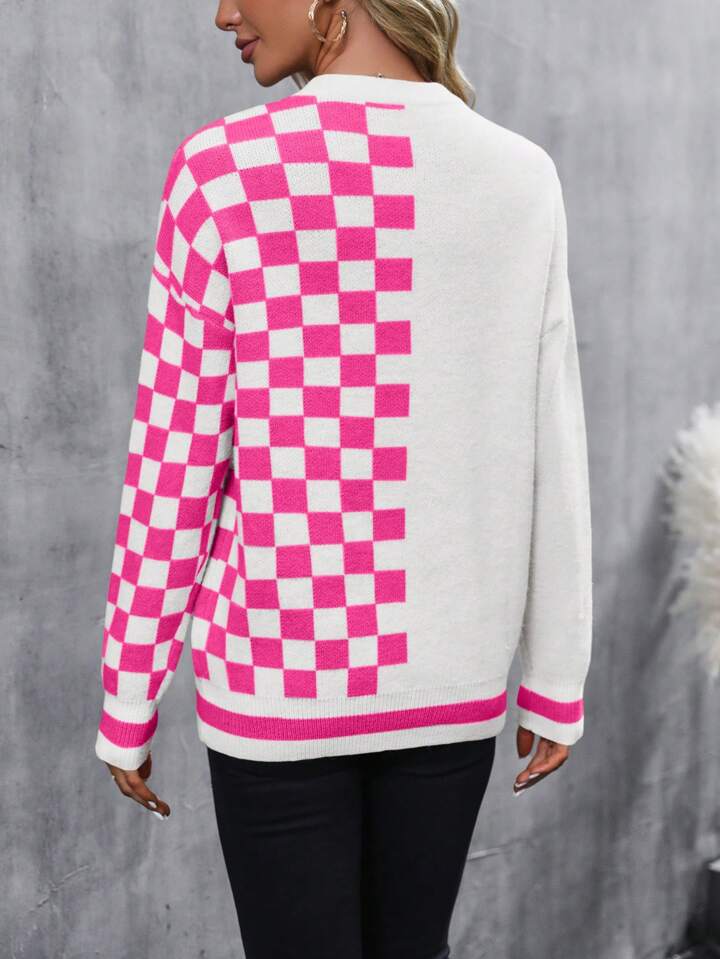 pink/khaki checkered sweater