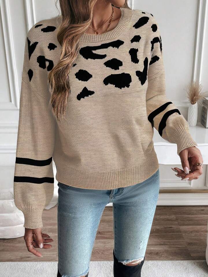 leopard cream with stripe sweater
