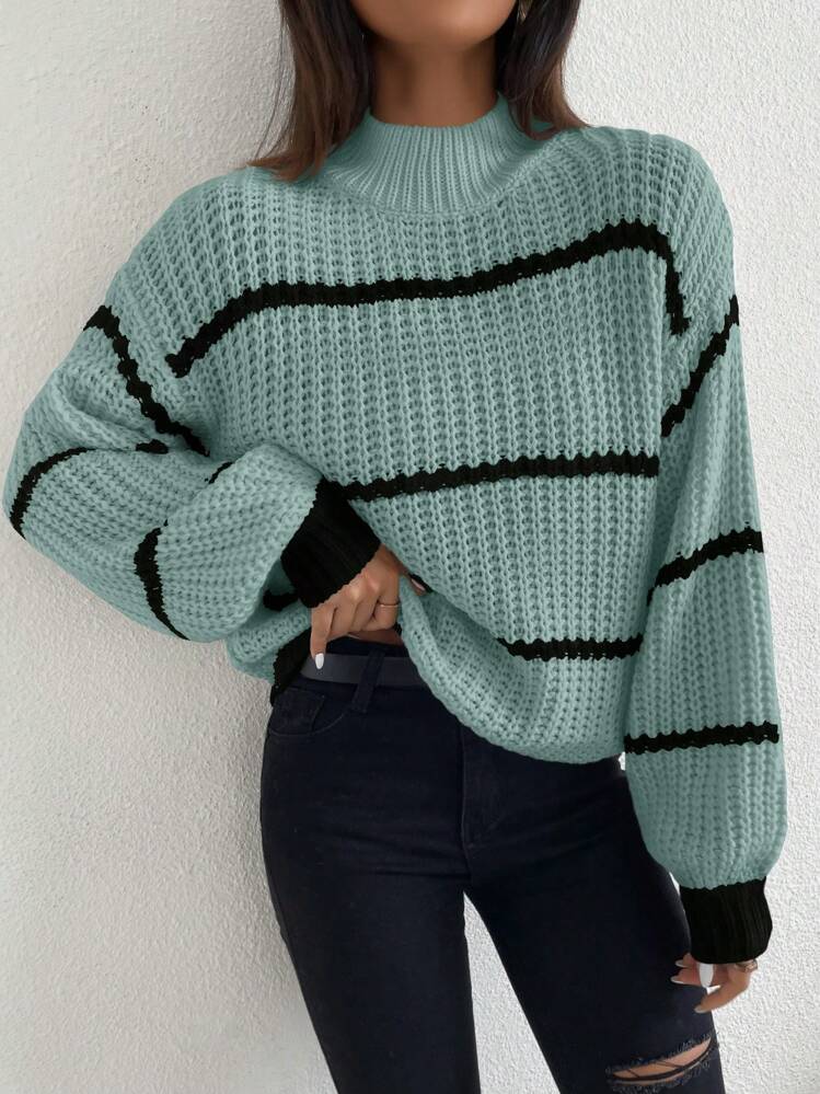 Teal blue stripe sweater