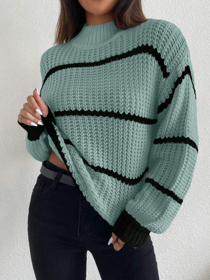 Teal blue stripe sweater