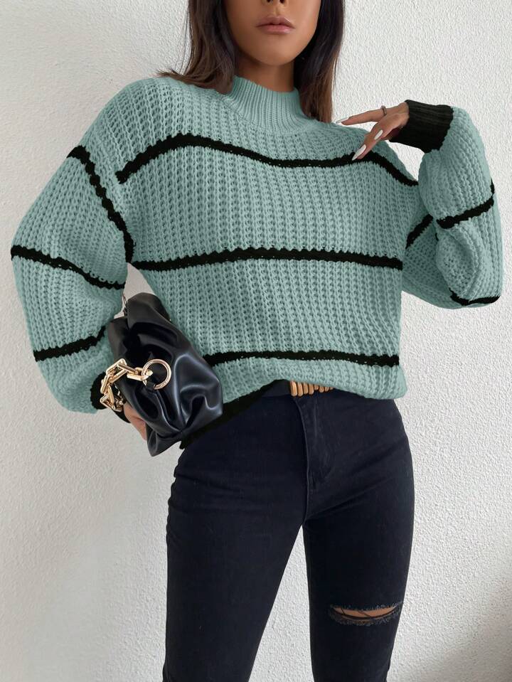 Teal blue stripe sweater