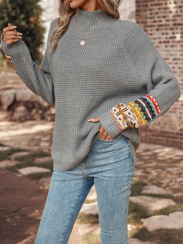 Grey sweater w/detailed sleeve