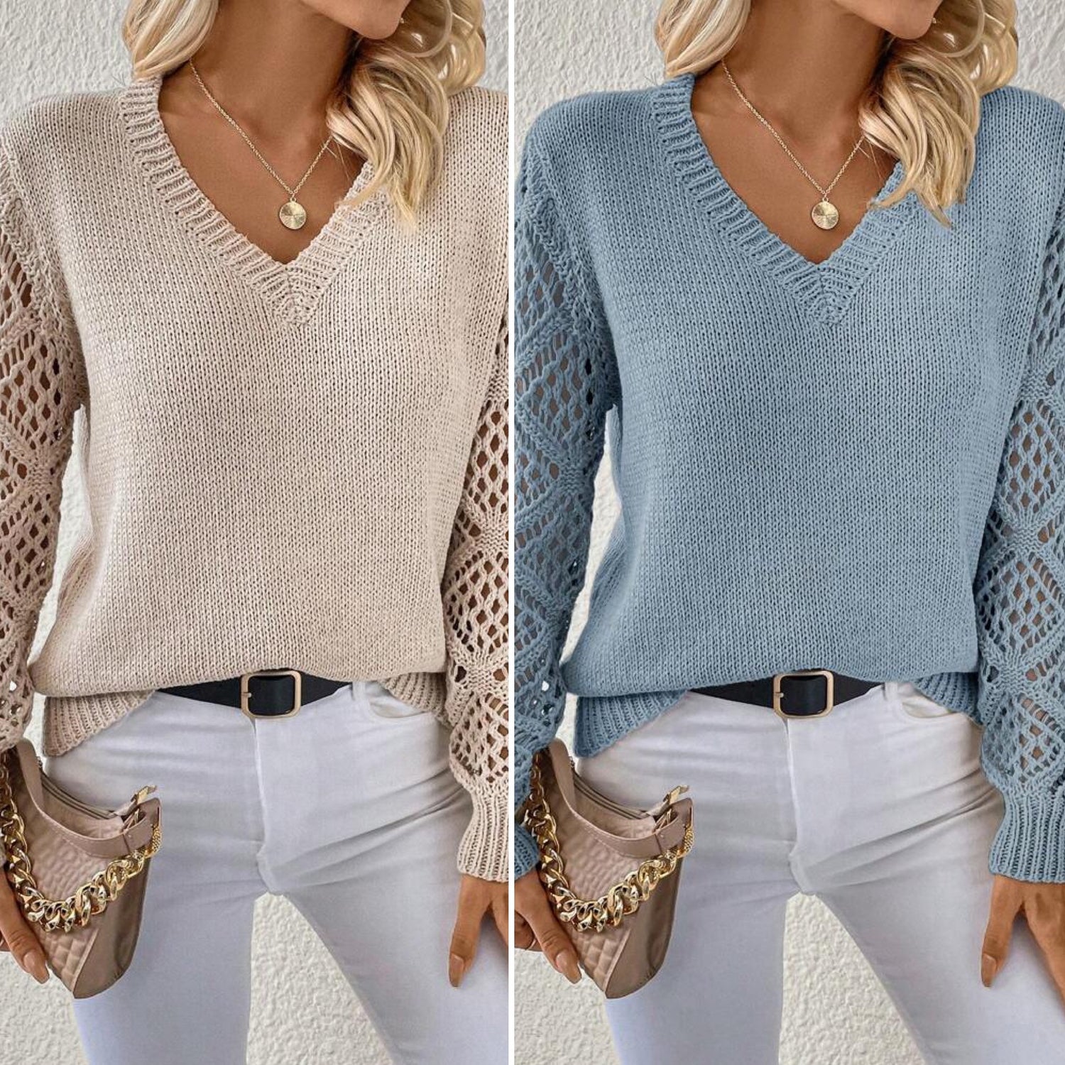 Blue/cream lace long sleeve