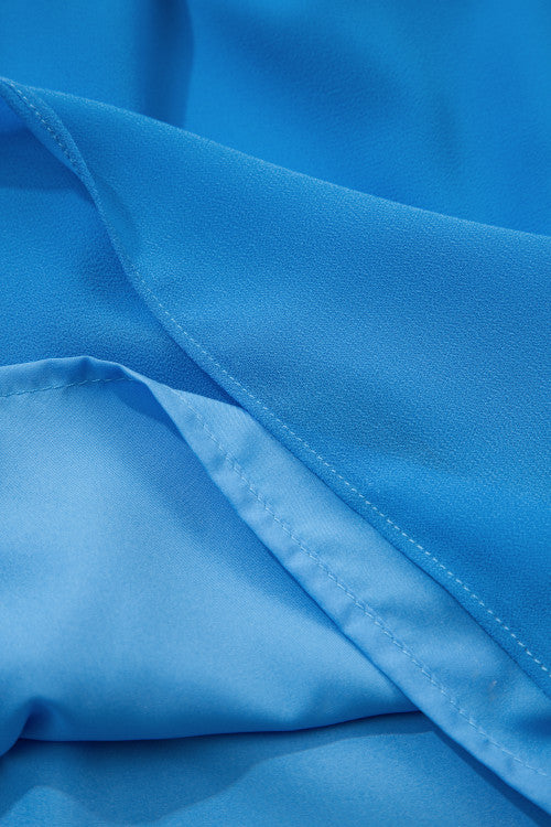 Blue Half Buttons Collared Elastic Waist Sleeveless Shirt Dress