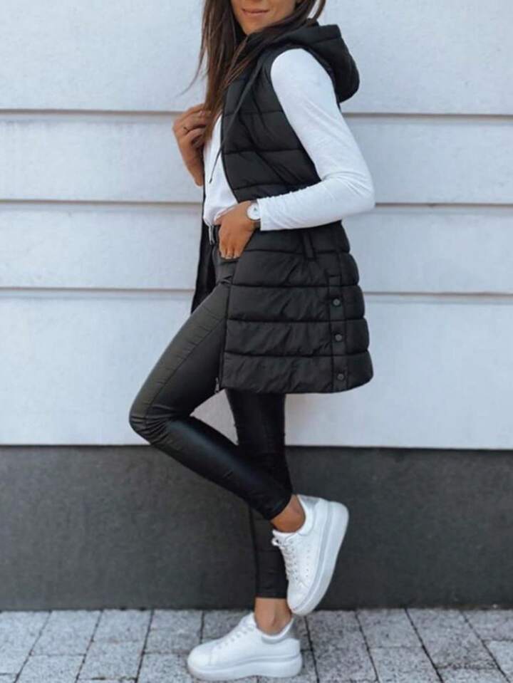 Black long puffer vest (s-2x)
